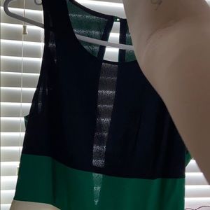 black, green, and off white dress
